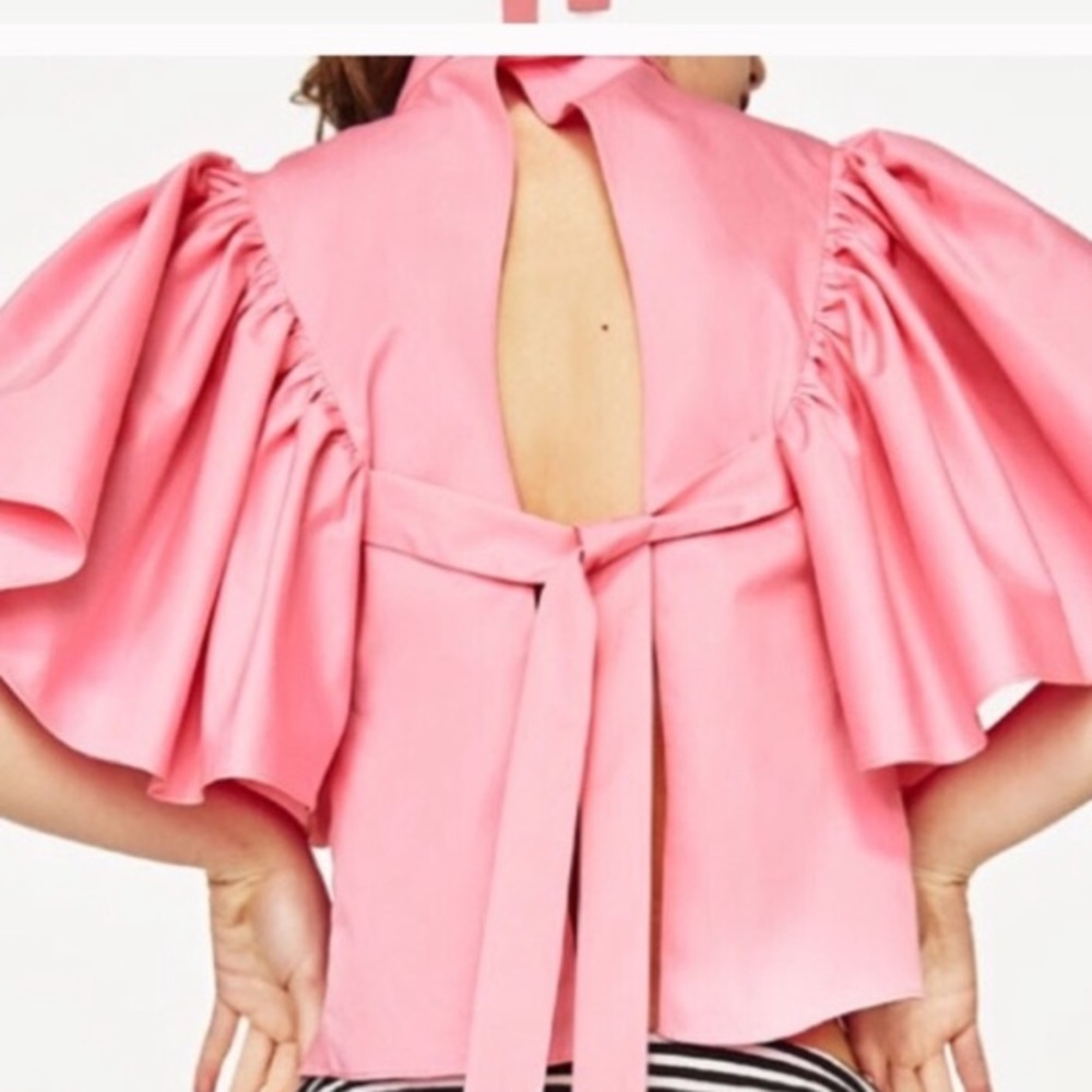 ZARA PINK PUFF SLEEVE BLOUSE -NWT - Picture 2 of 5